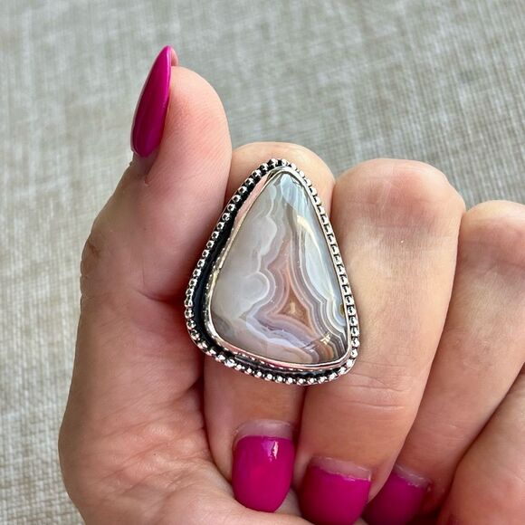 Botswana Agate Sterling Silver‎ Ring Size 7 Handmade NEW Split Shank .925 SS - Picture 3 of 4